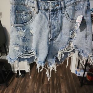 Signature Frayed Light Blue Distressed Denim Shorts